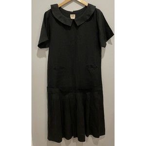 vintage FLAX collared drop waist Dress in black size small